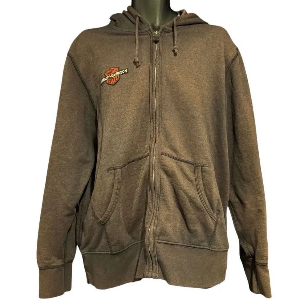 Harley-Davidson Brown Flocked Eagle Back Chest Emblem Patch Men’s Hoodie Large